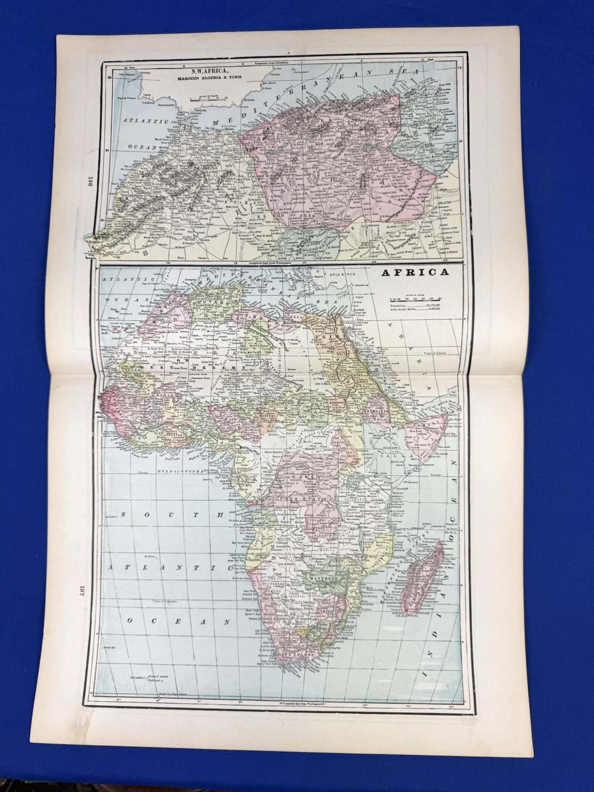 1897 AFRICA Colored Map 21.75″ x 14.25″ South Africa & Oceanica Reverse Side