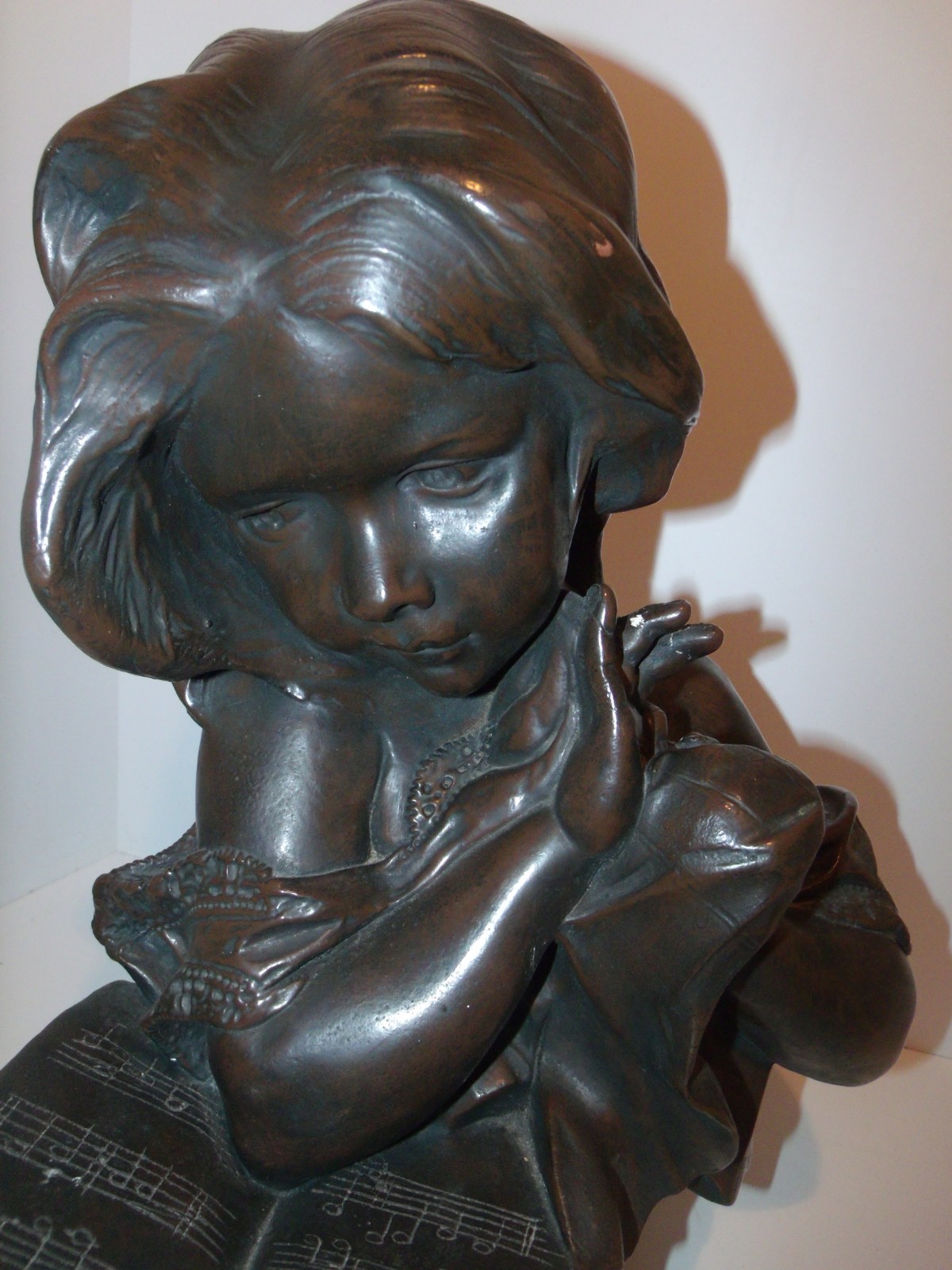 Vintage Plaster Bust Girl Reading Music / Display Art