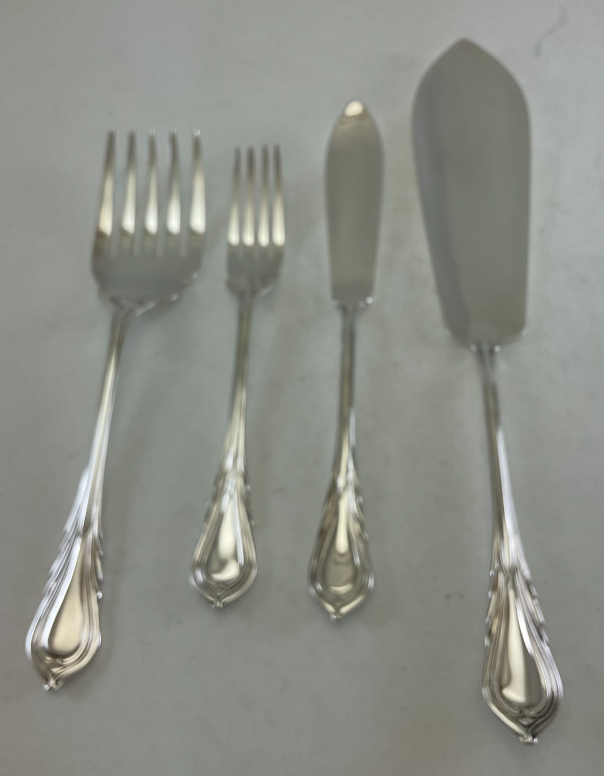 Silver Pair Fish Servers, Fish Serving Fork & Fish Serving Knife, Lily.
