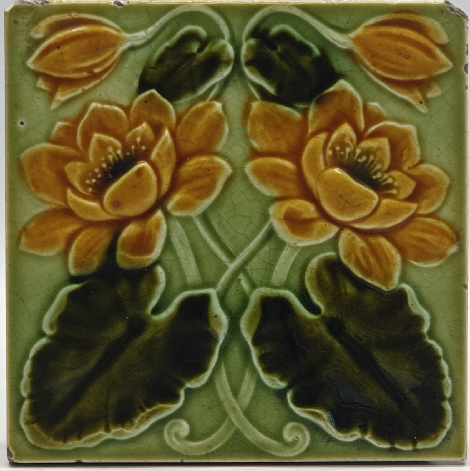Art Nouveau Fireplace Majolica Tile Floral Design C1900 Corn Bros AE7