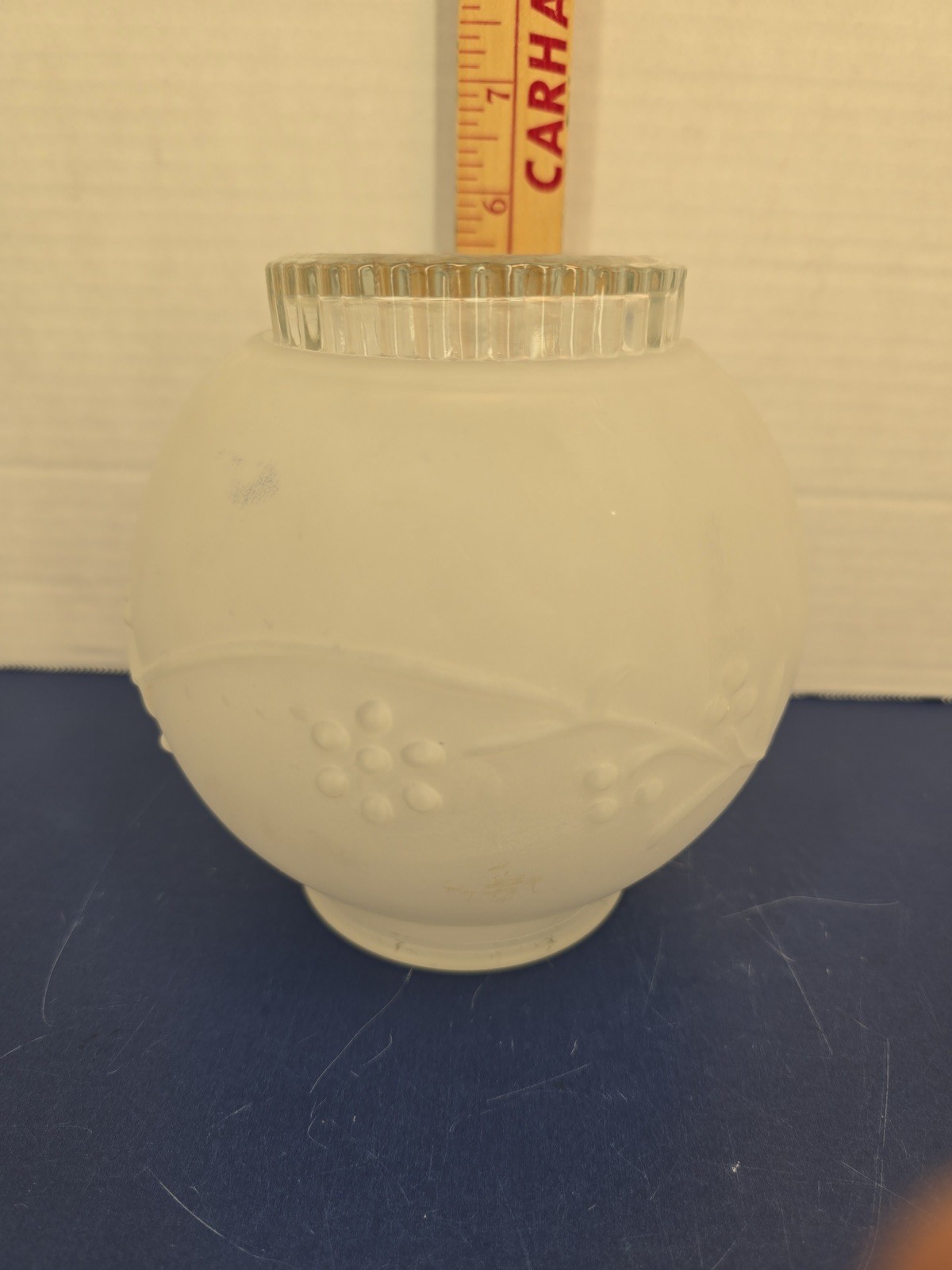 Vintage Frosted Glass Ceiling Light Globe Floral Vine Pattern 5″ Wide 3.25″ Neck