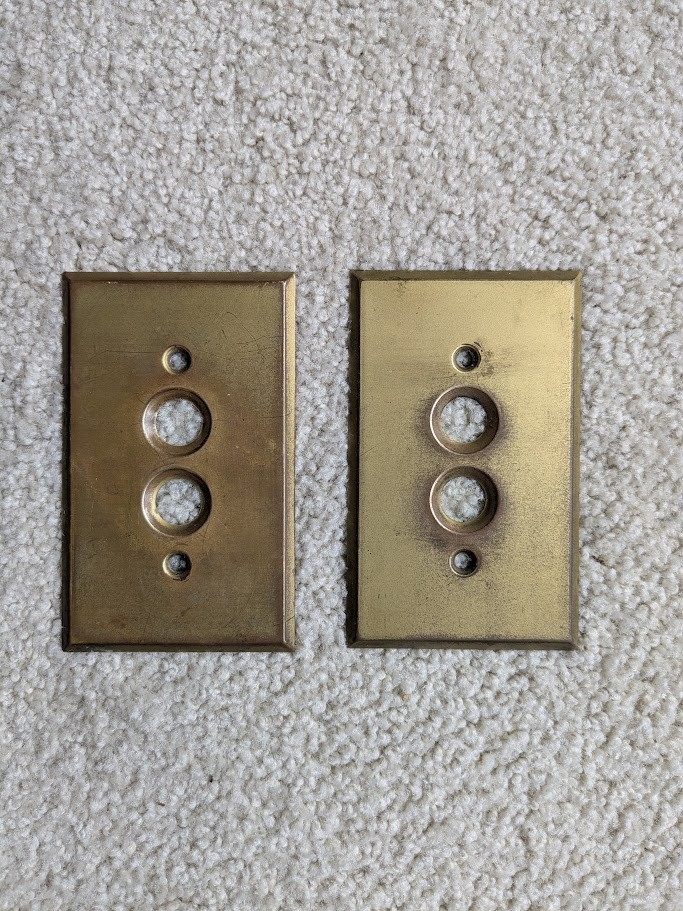 VINTAGE LOT OF 2 BRASS PUSH BUTTON LIGHT SWITCH COVER PLATES