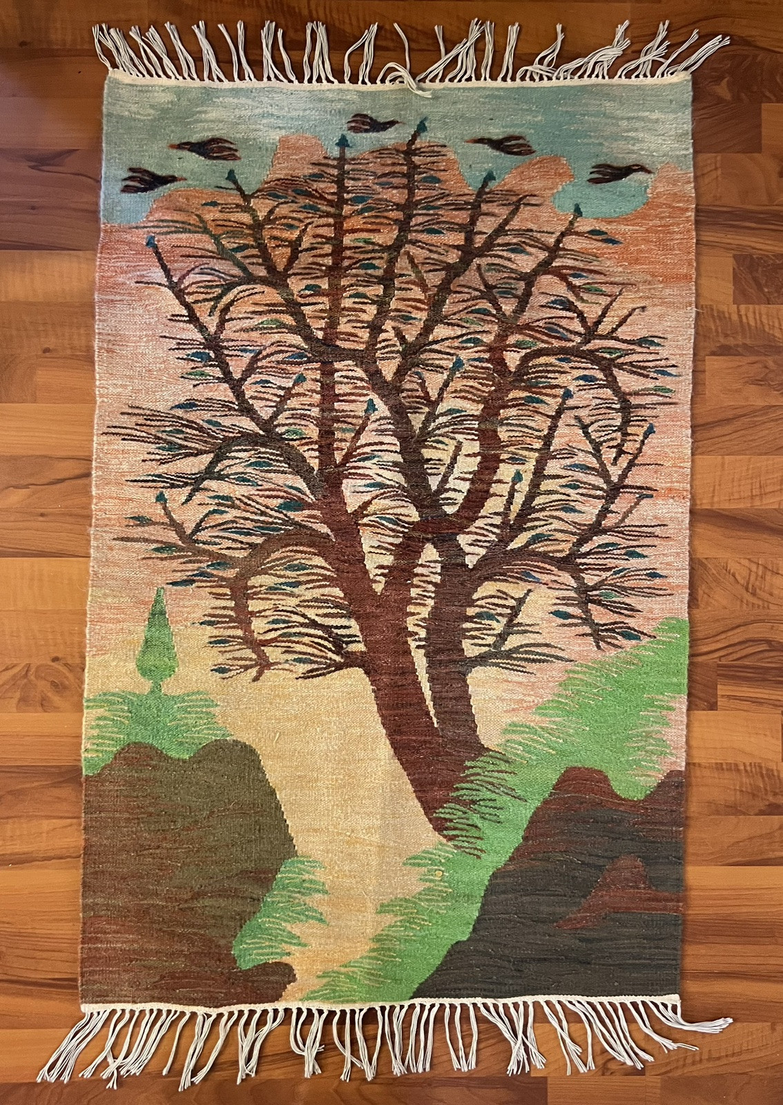 Egyptian Handwoven Camel Wool Kilim Folk Art Tapestry Rug/Wall W 29.5” L 46” NEW