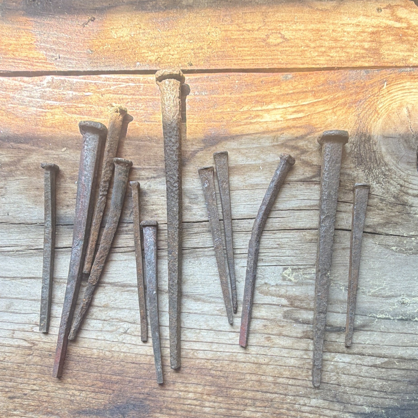Antique Original Pre-1890 Iron Square Cut Nails Lot, Reclaimed Rusted Brown/Gray