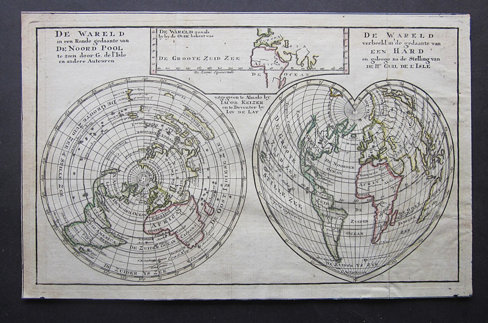 1788 Keizer World Map Antique Cordiform California Island New Holland N Pole