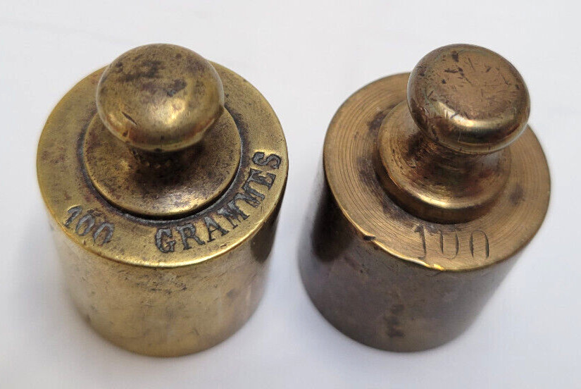 Vintage Lot of 8 Solid Brass Scale Weights 5g 10g 20g 50g 100g 200g 500g