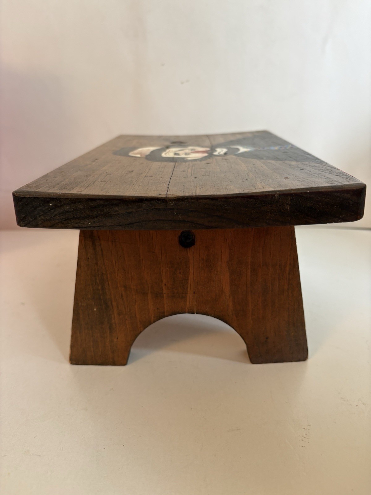 Small Hand Crafted Wood Bench Stool Doll Toy- Painted Clown SignedBy Jean Birch