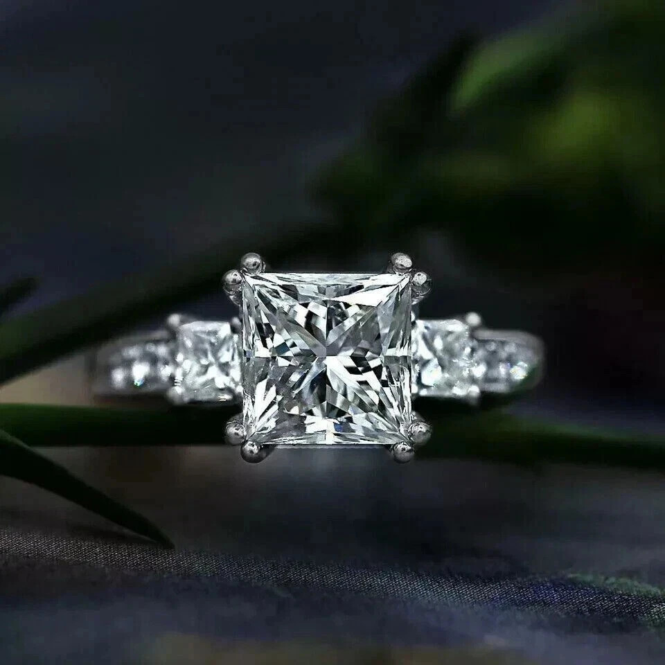 3Ct Princess-Cut Lab Created Solitaire Engagement Ring 14K White Gold Plated