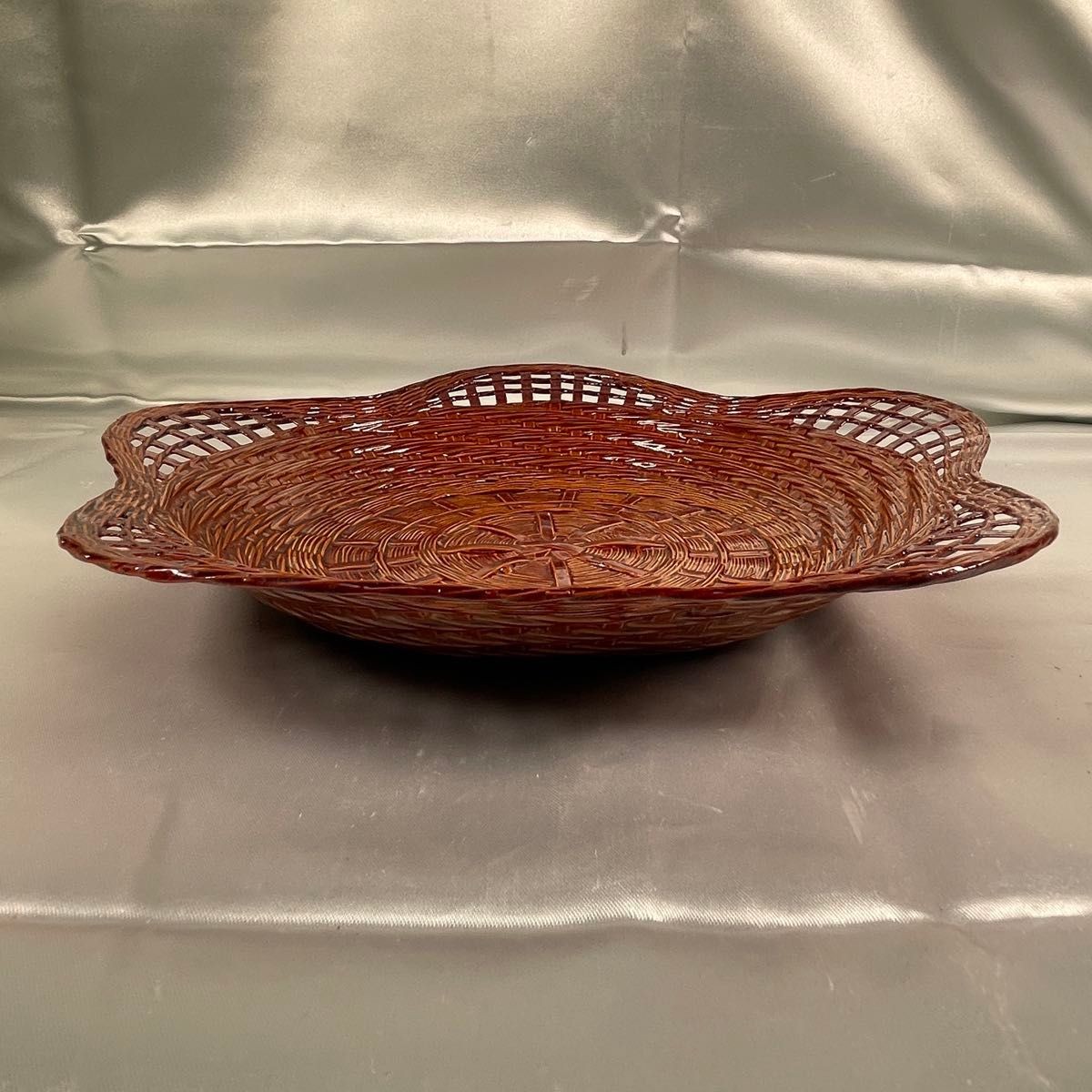Rantai Lacquerware Bamboo Candy Basket Tray with Chopsticks Brown 10in Boxed