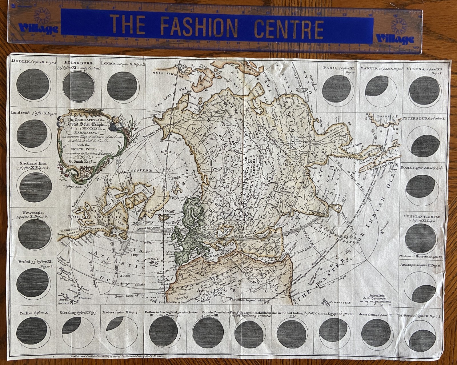 July 14 1748 The Great Solar Eclipse Map With From Where It Will Be Visible
