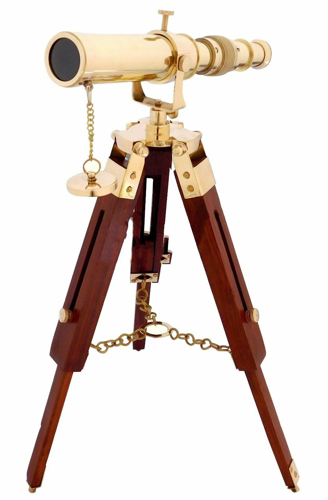 Brass Maritime Telescope on Wooden Tripod Stand Nautical Home Desktop Décor Gift