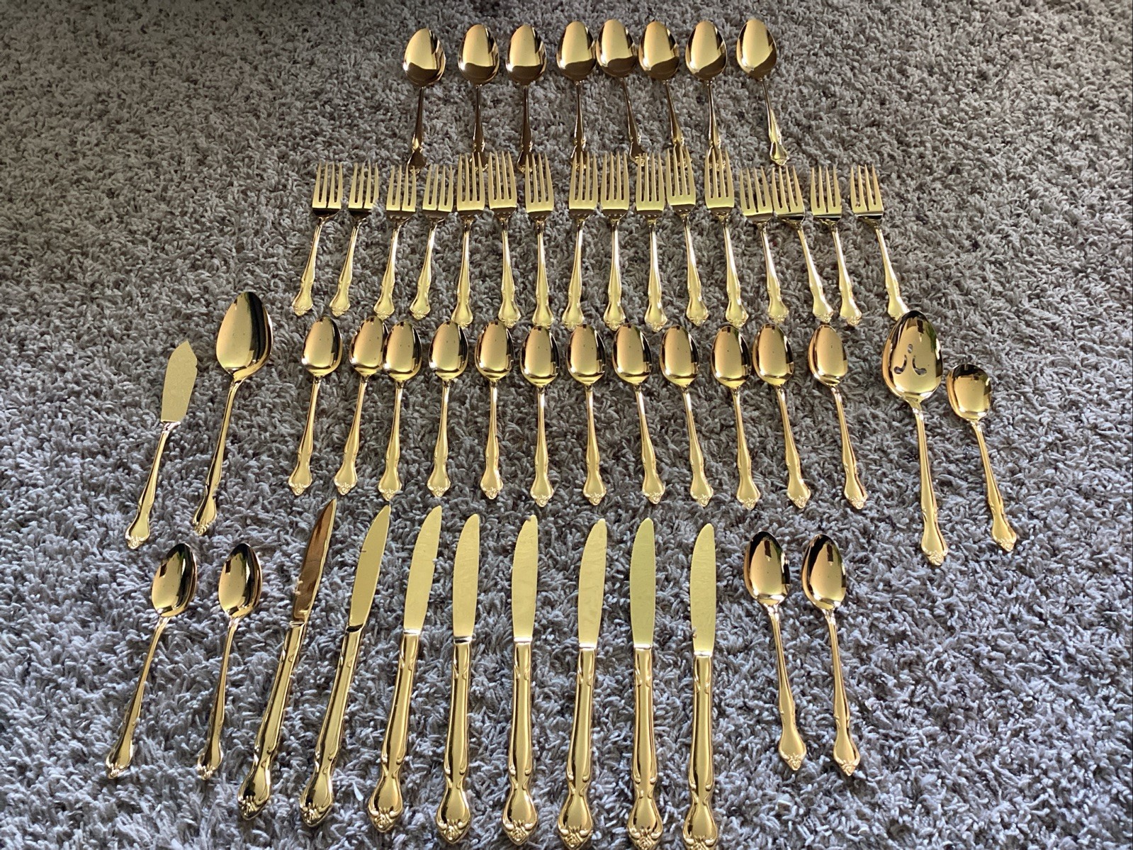 52 Echo Eterna Regal Rose Electroplated Gold Flatware 8 Six Piece Settings +4