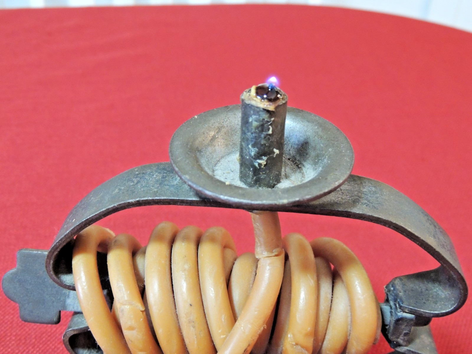 Antique Primitive Spain Made Rotating Wax on a Spit Candle, Unique Working!