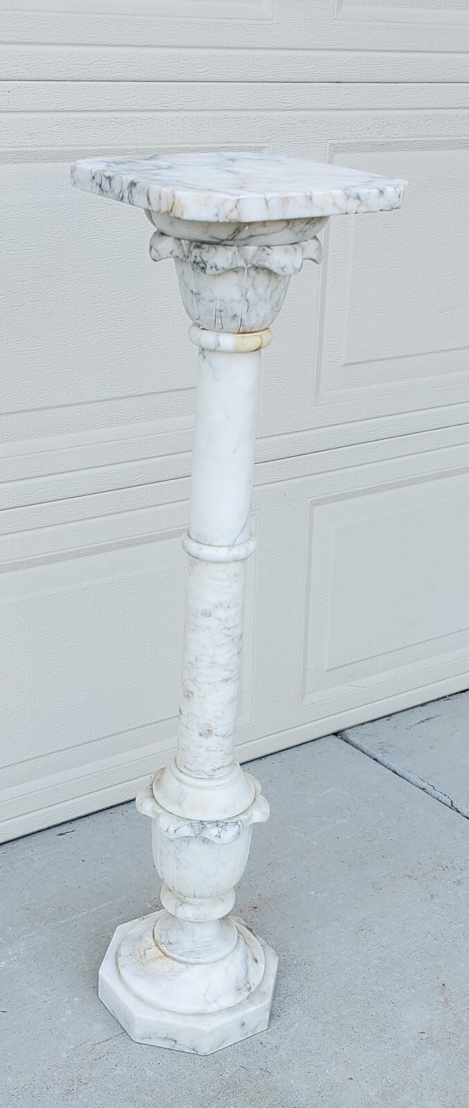 Antique Italian Calcutta Marble Carved Column Pedestal Display Plant Stand