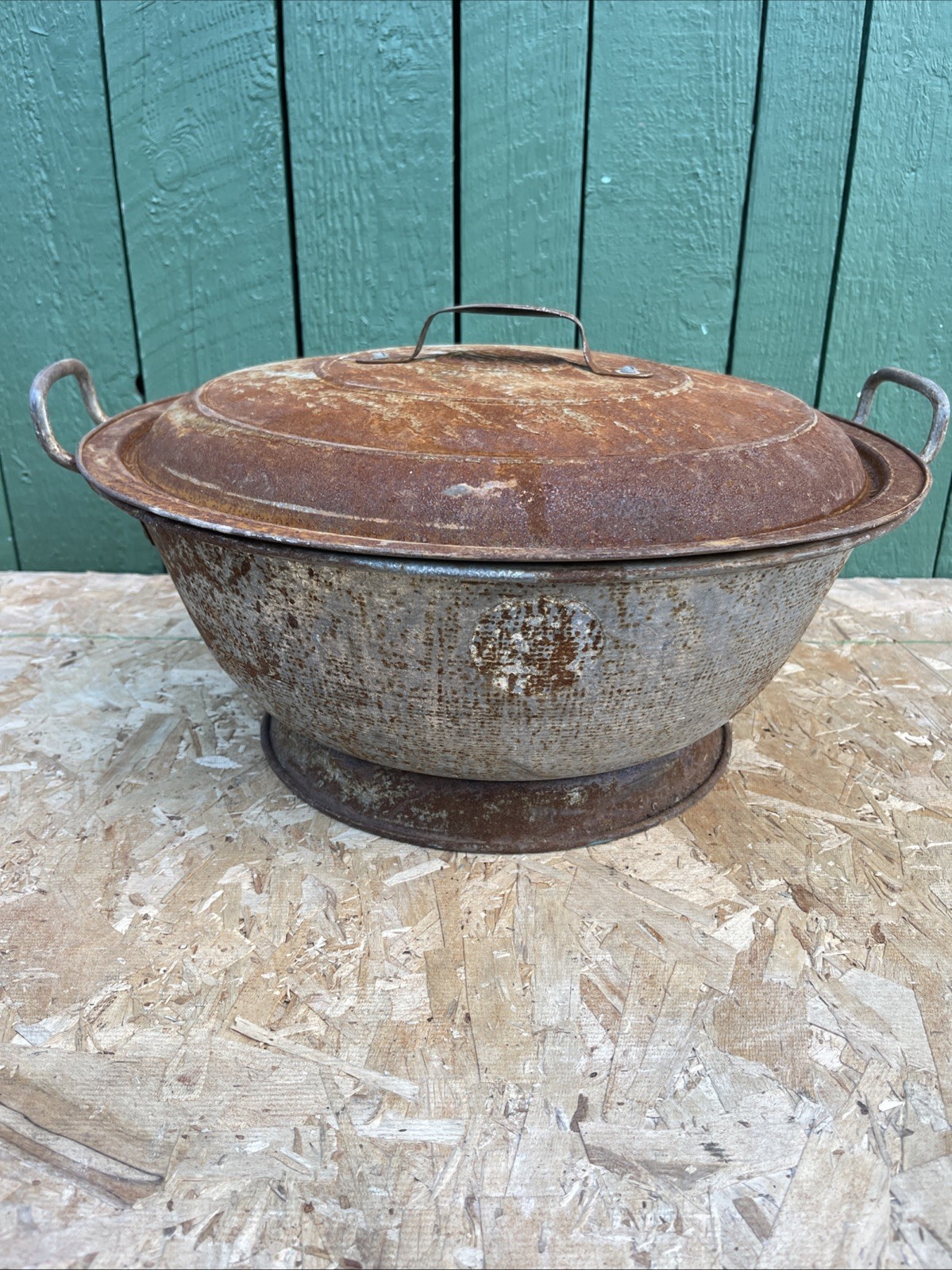 Large Antique Vintage Dough Riser Bread Pan Tin Bowl With Vented Lid