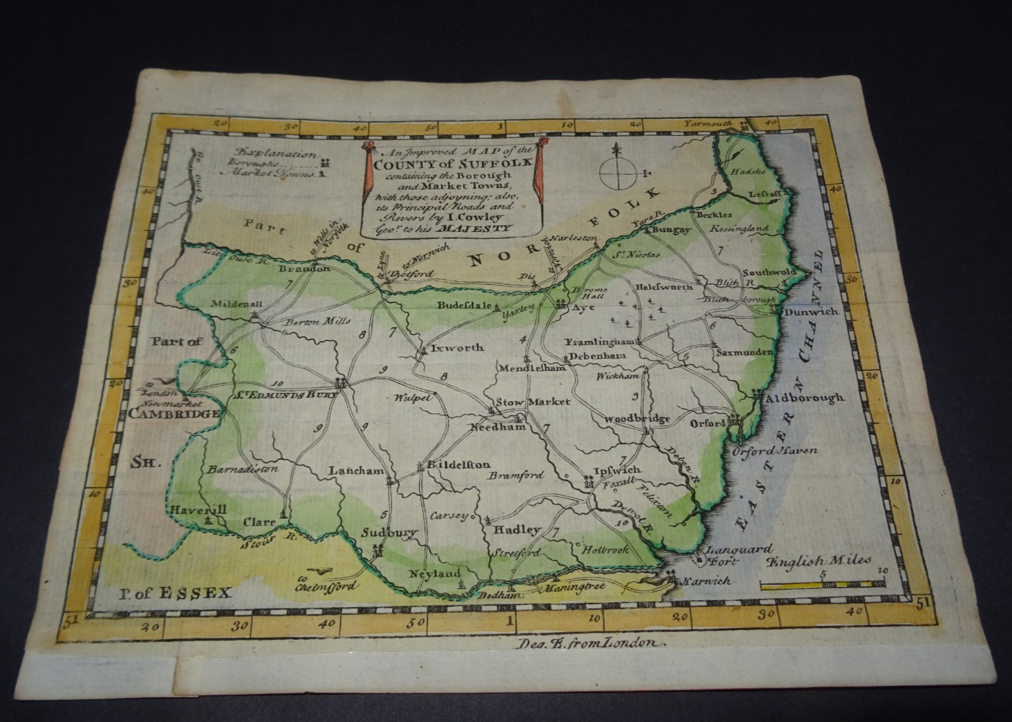 Antique map of Suffolk by John Cowley 1744