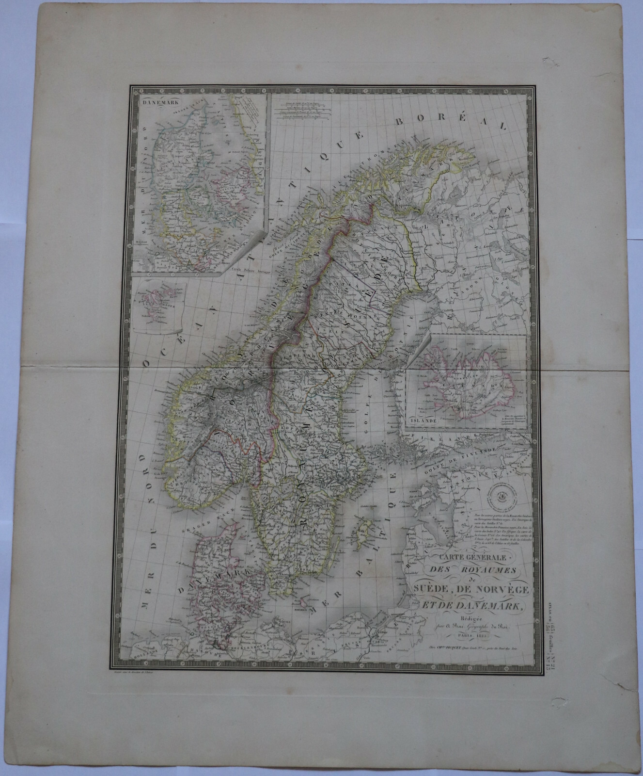 Original 1825 Norway, Sweden, DK – Brue Atlas 26″ x 21″ huge map – Antique