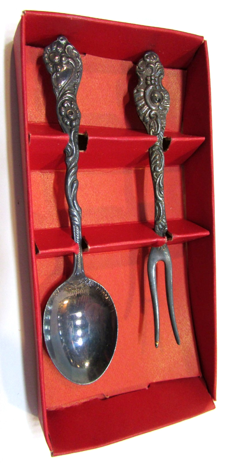 Antique 1900s Art Nouveau Nils-Johan Sweden Cocktail Pickle Fork Spoon Box Set
