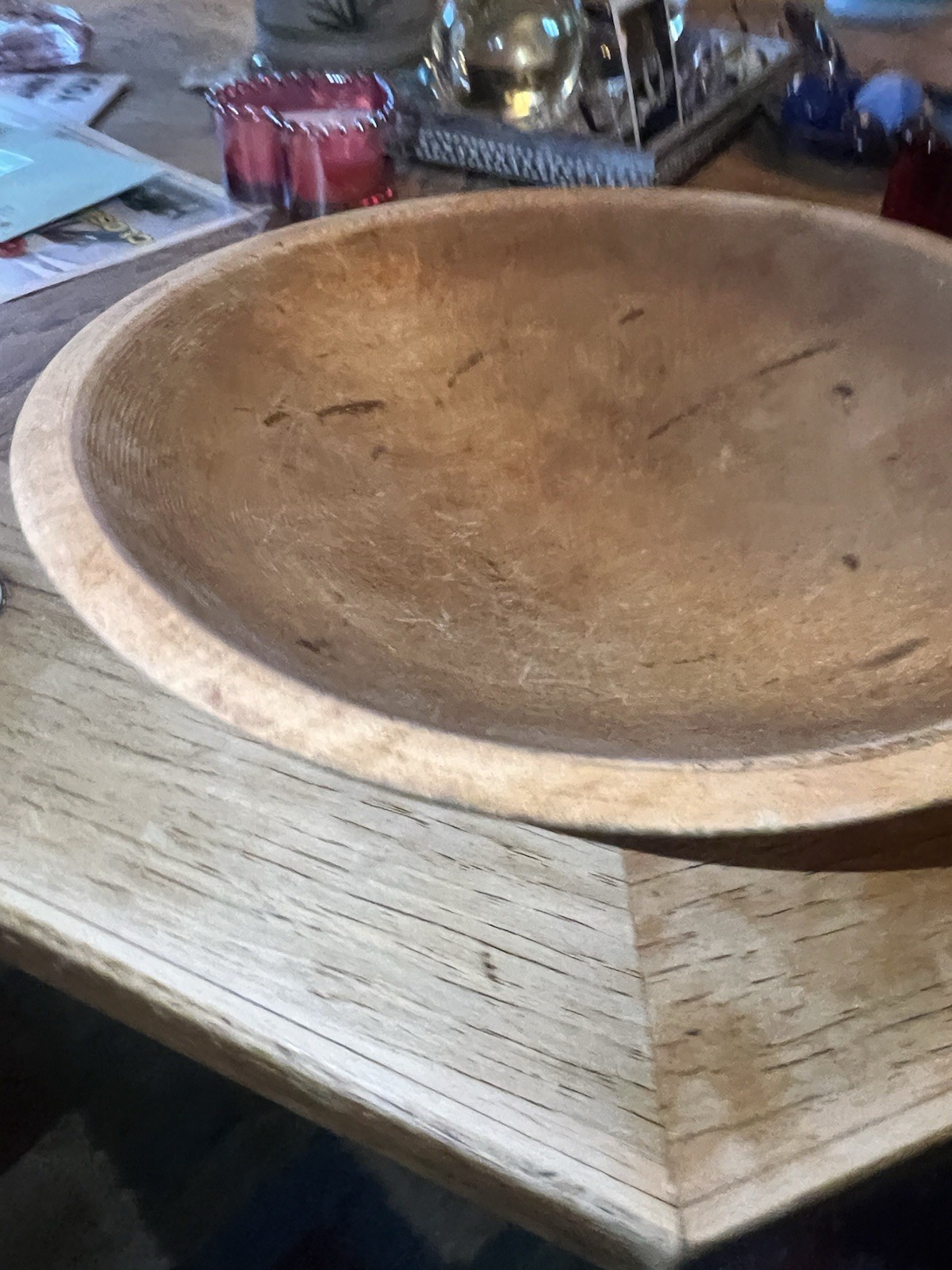 Vtg Munising Primitive 13.5″ Hand Turned Wooden Dough Bowl
