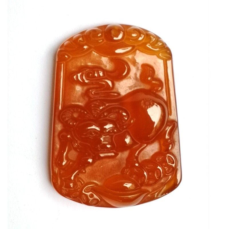 4.5cm Chinese Natural Red Agate Carving Zodiac Bull Fengshui Necklace Pendant