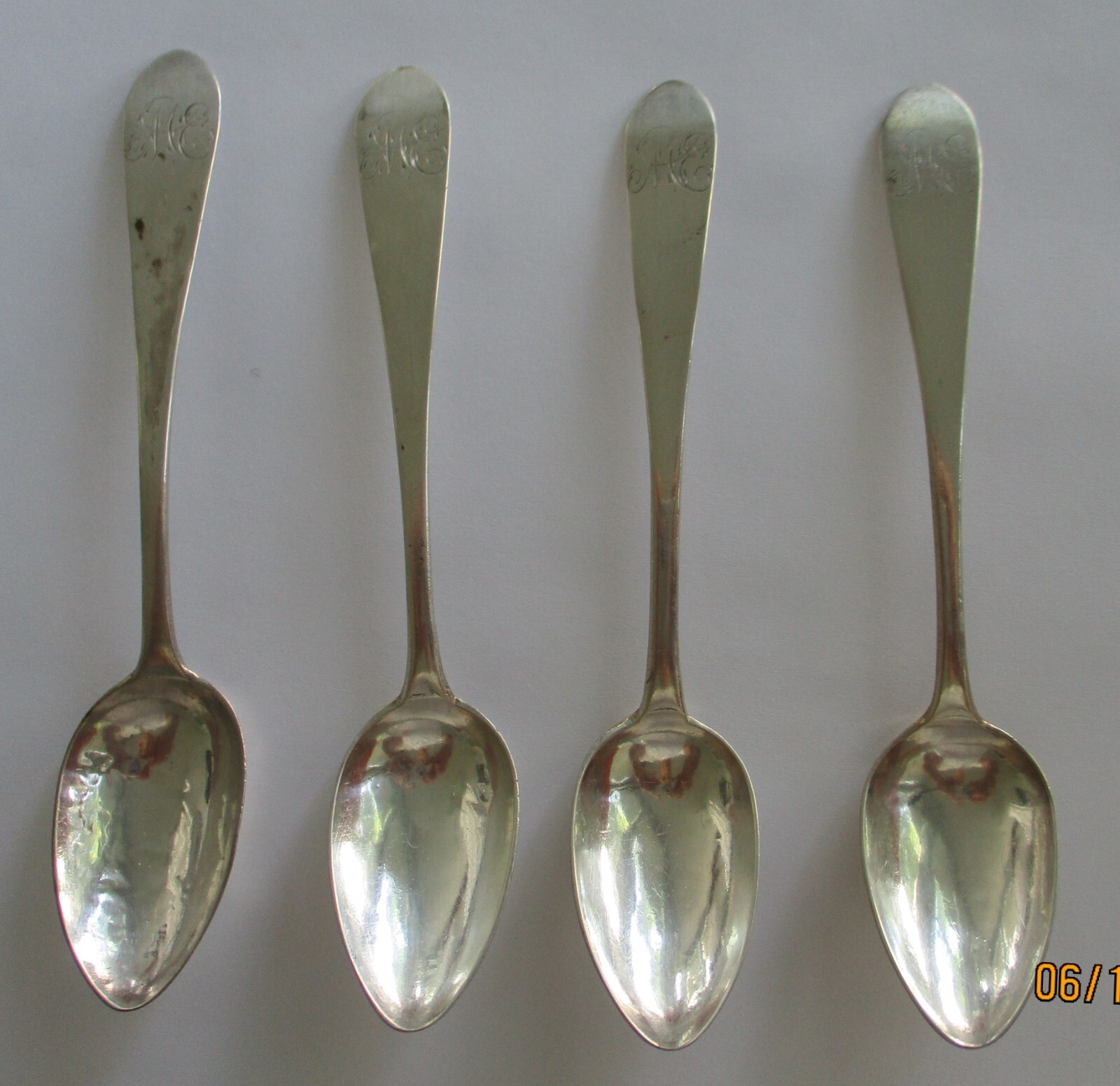 (4) Antique Coin Silver Teaspoons SAMUEL R RICHARDS JR – Phila PA.