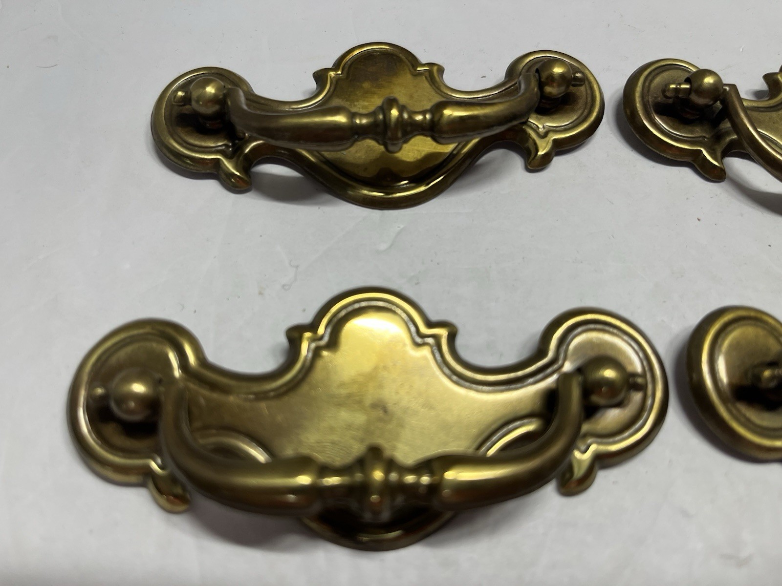 Vintage Lot (4) NOS Brass Plated Batwing Drop Bail Drawer Pulls