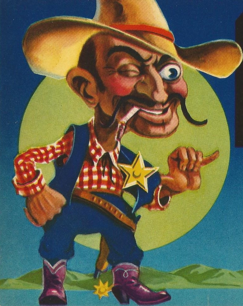 OLD ORIGINAL 1940’S COWBOY SHERIFF “MARSHALL BRAND” BOX LABEL ART BLOOMINGTON CA
