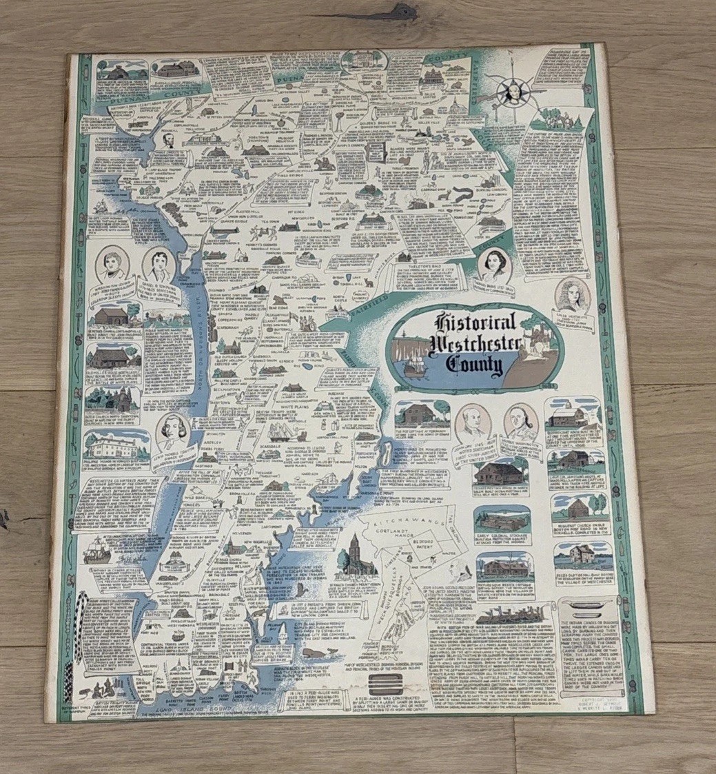 Vtg Map, New York State Westchester County, Robt. J. Seymour, C1950, Historical
