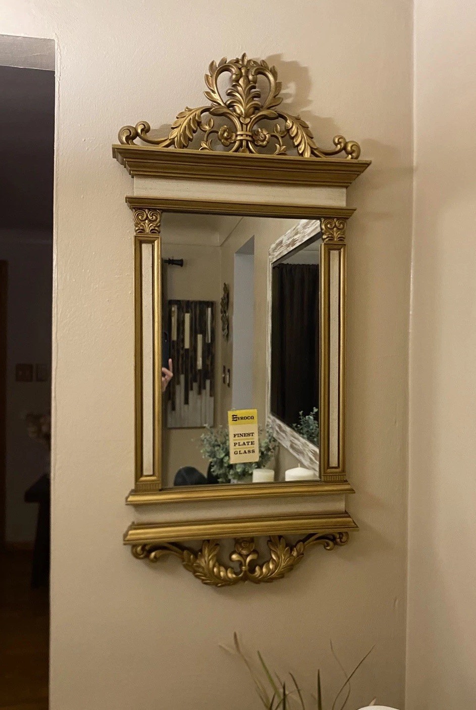 VTG NOS Syroco Wall Mirror Hollywood Regency Gold & Crème Roman Baroque Read