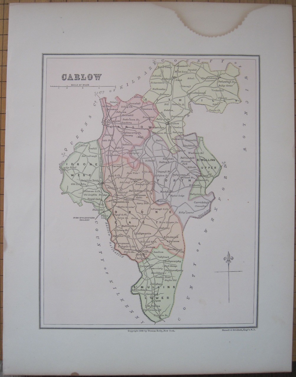 Irish Map County CARLOW Baronies Southeast Ireland Thomas Kelly Russell 1880