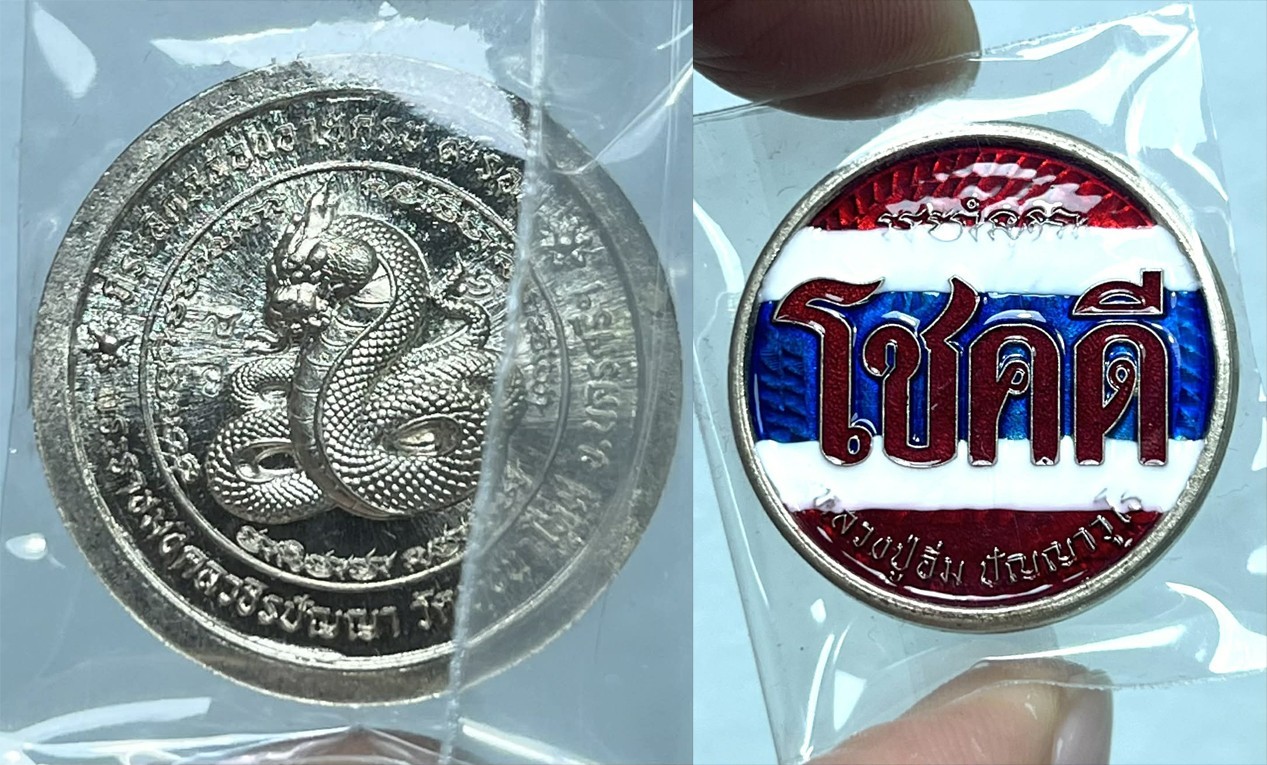 LP Luang Pu Im LUCKY MEDAL THAILAND FLAG The Serpent King Thai BUDDHA Amulet