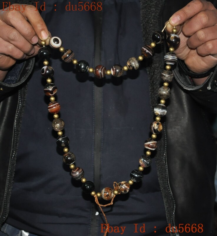 15″China temple Agate Onyx exorcism amulet buddha beads Rosary Bracelet necklace