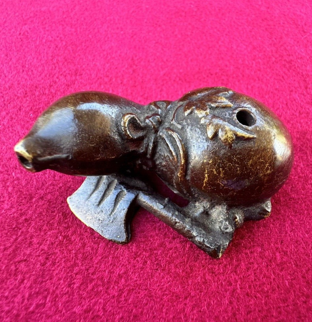 Antique Japanese Bronze Suiteki Water Dropper Double Gourd with Axe