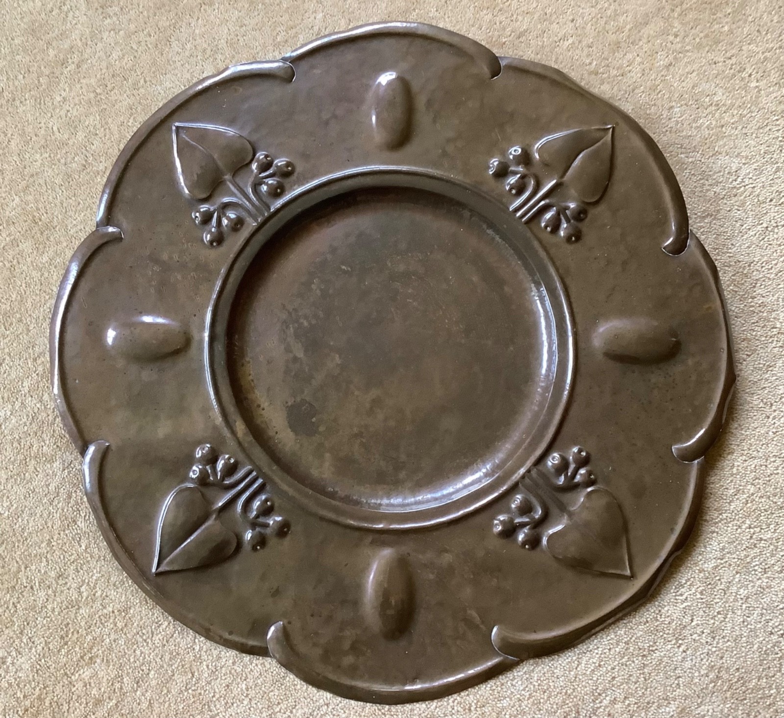 Arts and Crafts Large Wall Hanging Copper Charger Circa 1900
