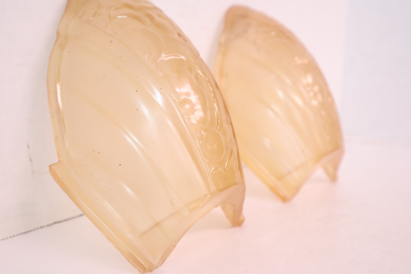 2 Art Deco Slip Shade Amber Peach Glass Lincoln Sconce Chandelier Replacement