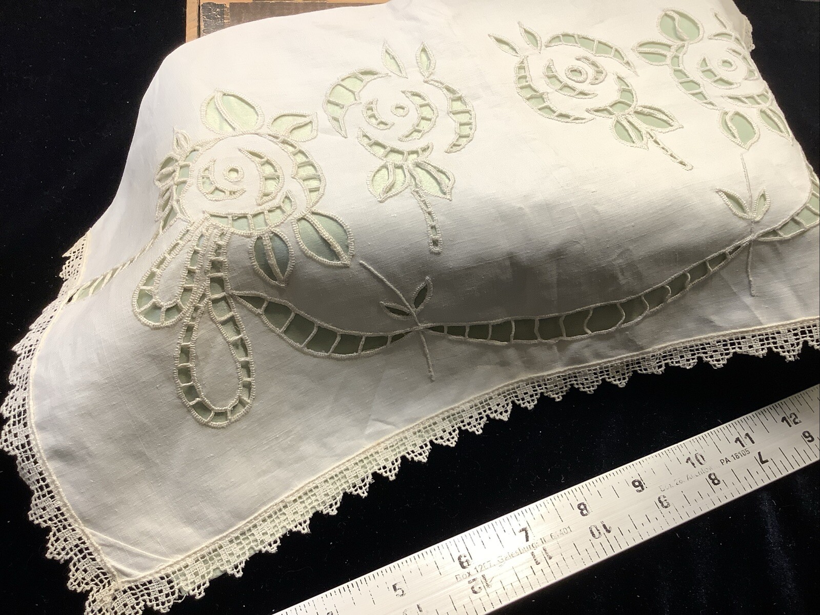 484🌟Vtg Antique 1910 Arts & Crafts MacIntosh ROSE Embroidery Linen Lingerie Bag
