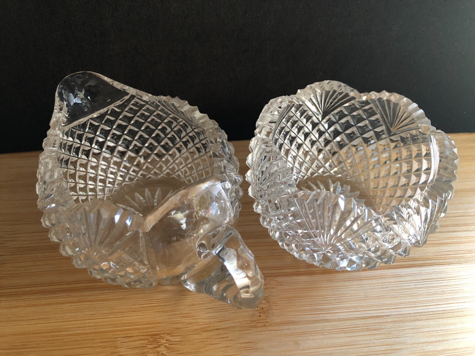 American Brilliant Period Cut Crystal Strawberry Diamond Fan Small Creamer Sugar