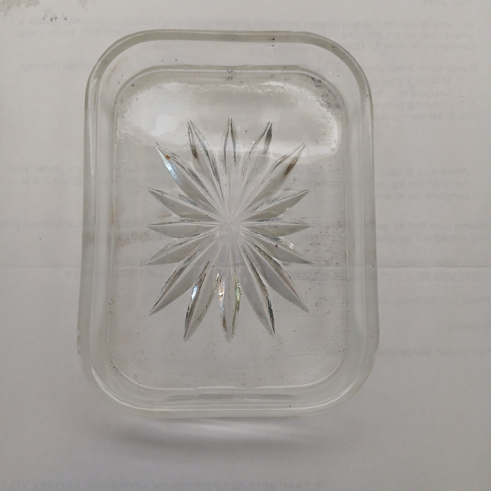 STARBURST PATTERN PRESSED GLASS SOAP DISH WITH FROSTED BOTTOM