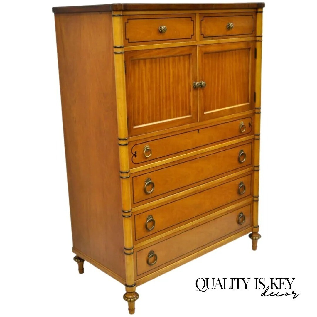 Kittinger French Regency Style Satinwood & Rosewood Tall Chest Dresser Cabinet