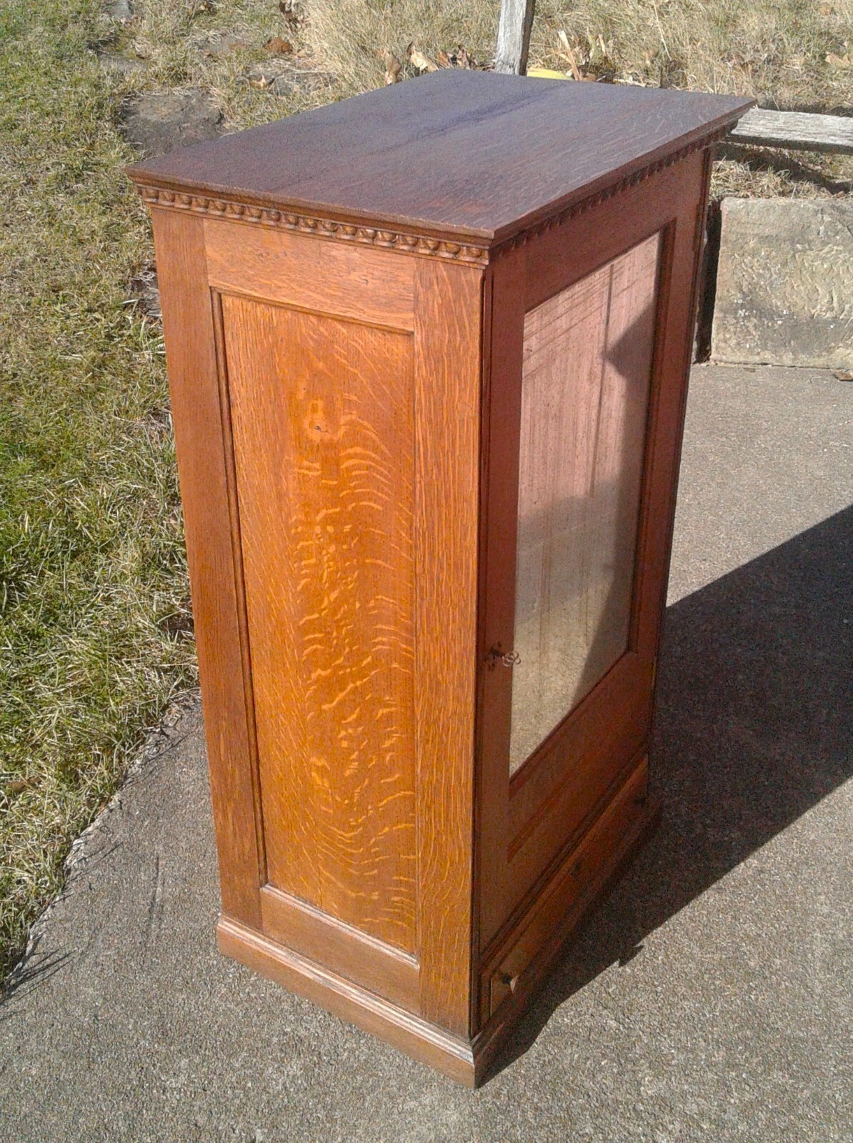 Antique Corticelli Silk Thread Counter Top Cabinet Quarter Sawn Oak with Mirror
