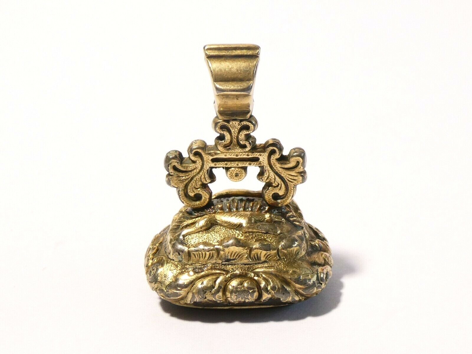 19thC FOX & HOUND Running HUNTING Gilt Fob Seal – Unused Agate Intaglio #T74C
