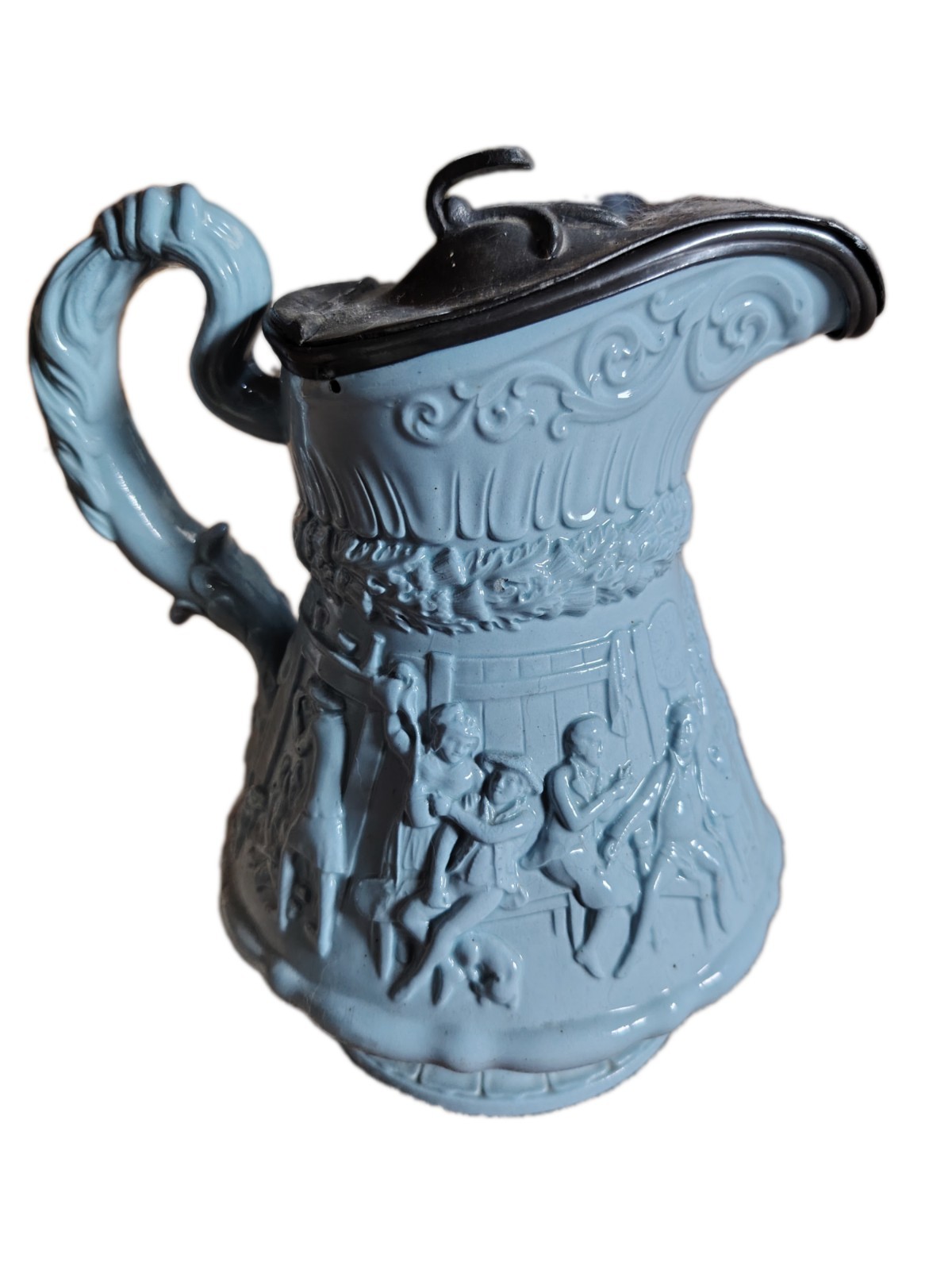 Rare 1830s Ridgway Blue Tam o’Shanter Large Lidded Jug – Two Witches Variation