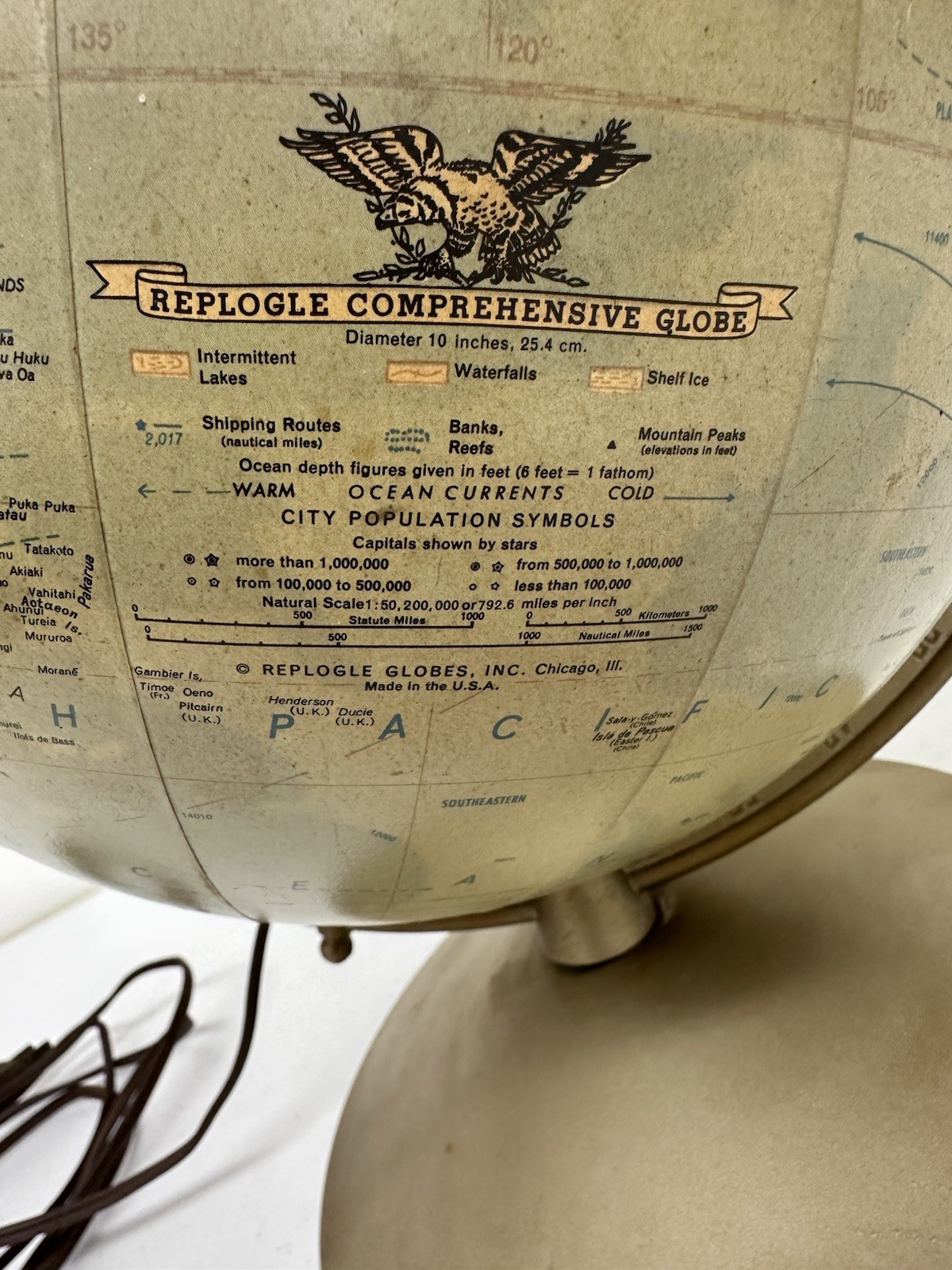 Vintage Replogle Comprehensive 10″ World Globe – Illuminated Lighted Light Lamp