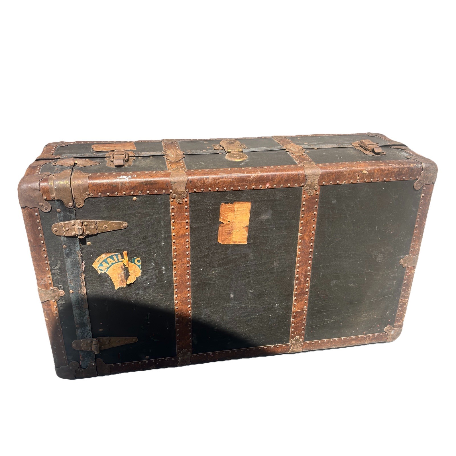 1920s 40” Steamer Wardrobe Trunk Los Angeles Coffee Table Travel Chest w/ Label
