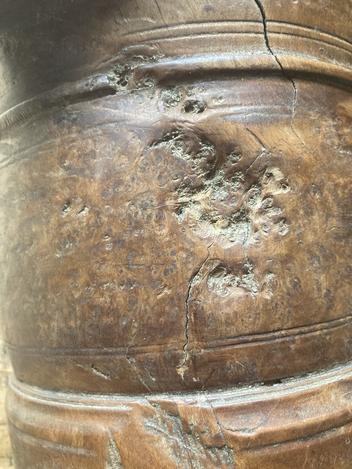 Fantastic! Large antique Primitive turned BURL Wooden Mortar