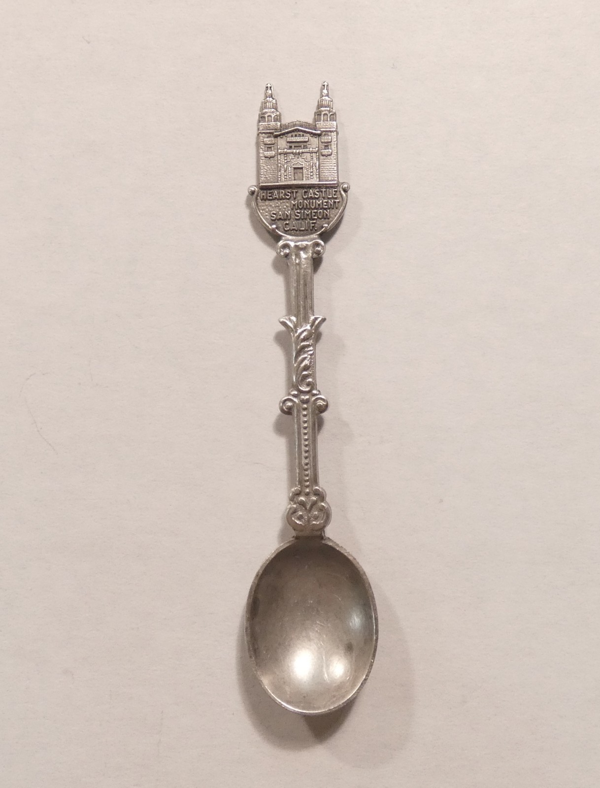 Hearst Castle Monument Souvenir Spoon, San Simeon, .900 silver, vintage, 3″