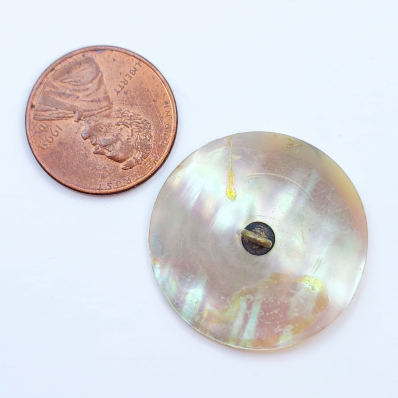 Antique White Pearl Shell Button w/ Black Transfer Design ~ 1-1/16″ 27mm
