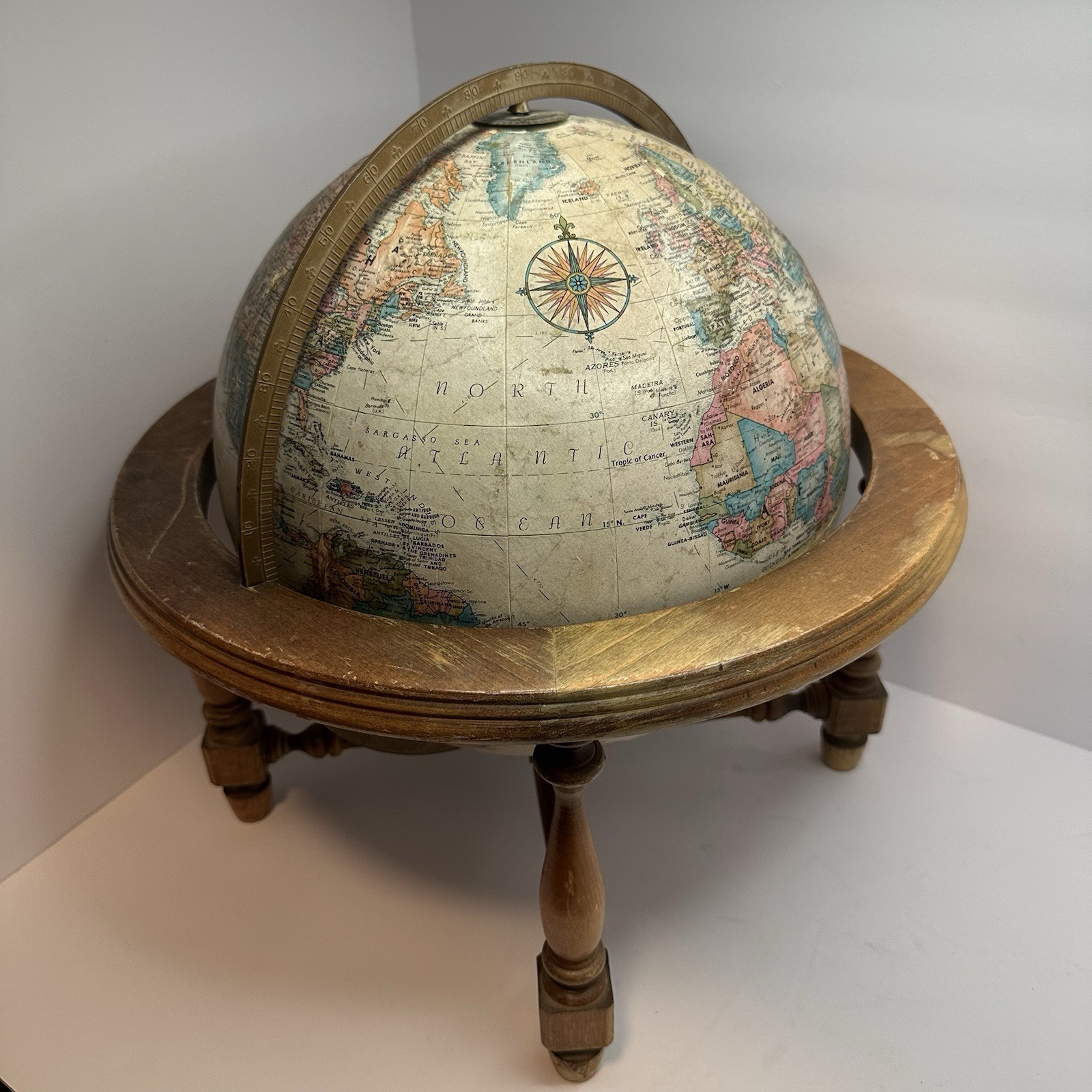 Replogle 12” World Classic Globe Walnut Base Wood Stand Made USA Vintage Decor