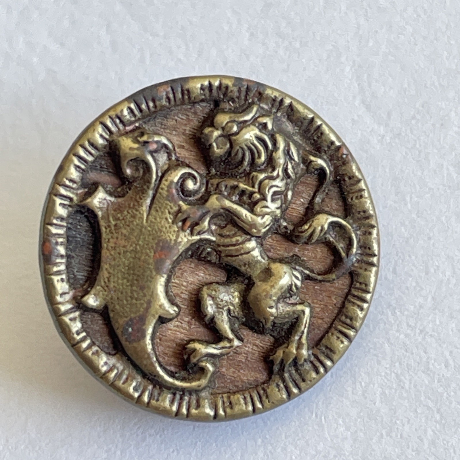 Nice Metal Victorian Button 0.61” Lion With Shield