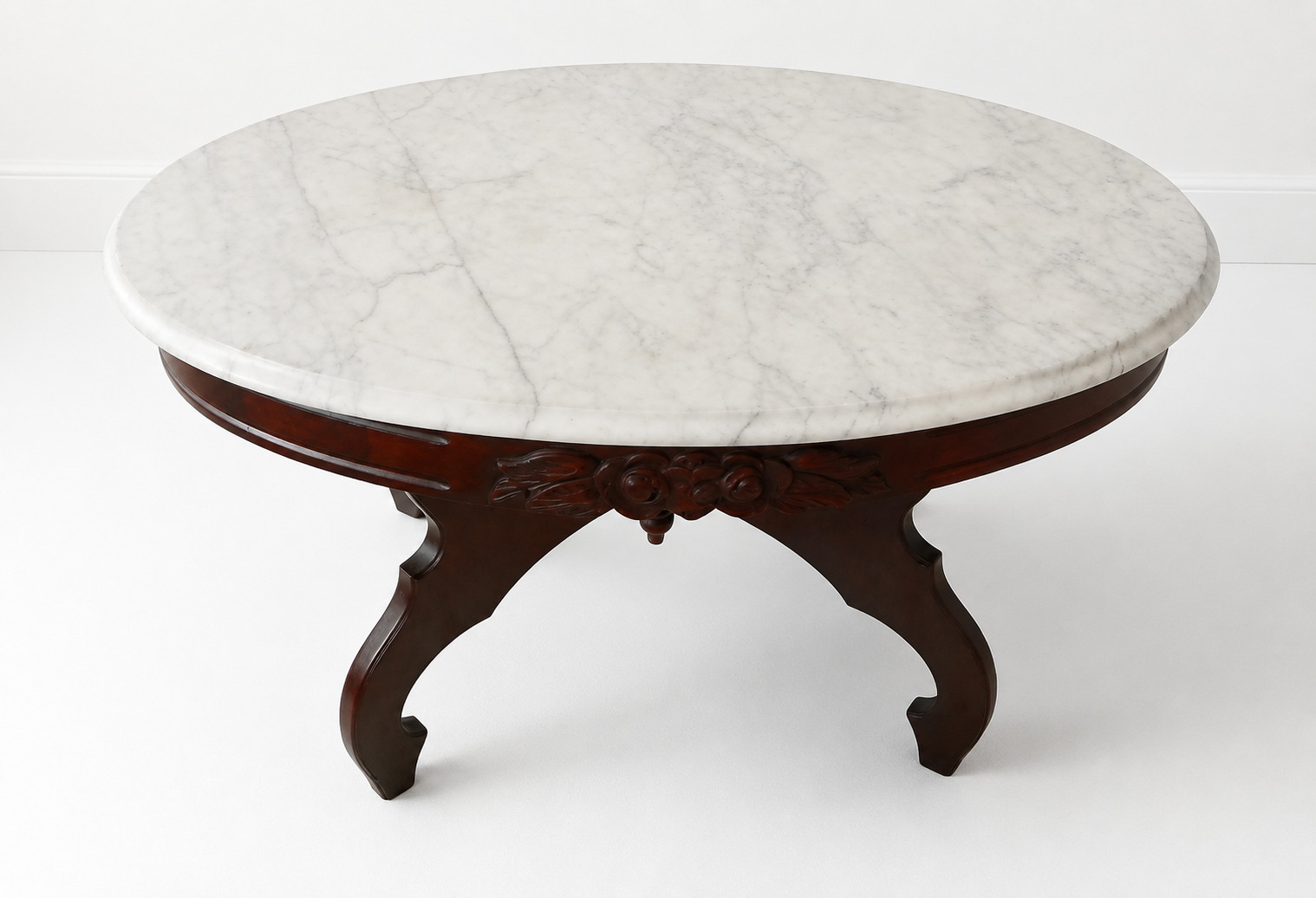 Italian Marble Mahogany Victorian Renaissance Carved Oval Coffee Table
